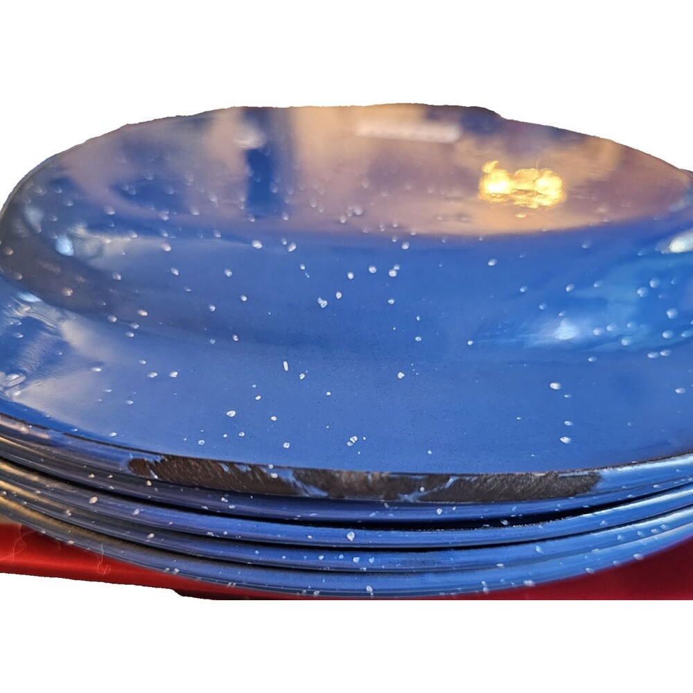 Vintage Enamelware Blue And White Speckled Plates 10 1/4” Set Of 6 *See Chip - Picture 7 of 7